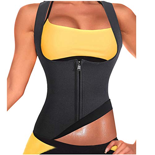 Rolewpy Women Sweat Neoprene Waist Trainer Hot Slimming Sauna Vest Tummy Control Body Shaper for Weight Loss (Black Workout Suit, 2XL(US 18))