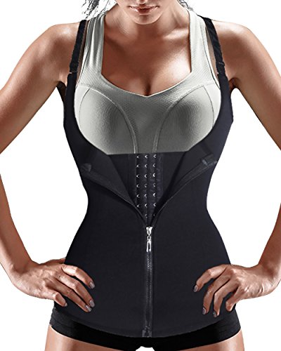 Nebility Women Waist Trainer Corset Zipper Vest Body Shaper Cincher Tank Top with Adjustable Straps (4XL, Black)