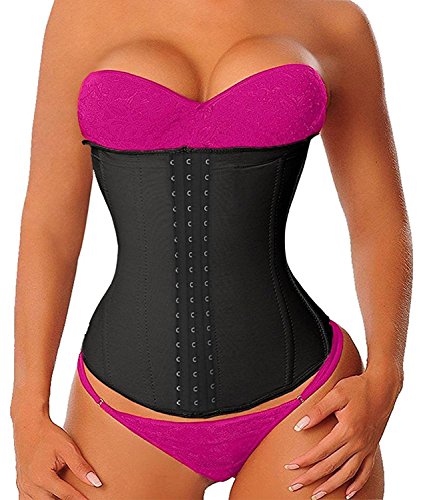 YIANNA Women's Latex Sports Waist Trainer Long Torso Waist Cincher 3 Hook Rows, Size 2XL (Black)