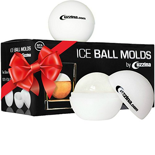 Ice Ball Maker - Sphere Ice Mold Creates Large 2.5 Inch Ice Balls - CUZZINA Ice Ball Mold - Set of 2 Silicone Molds